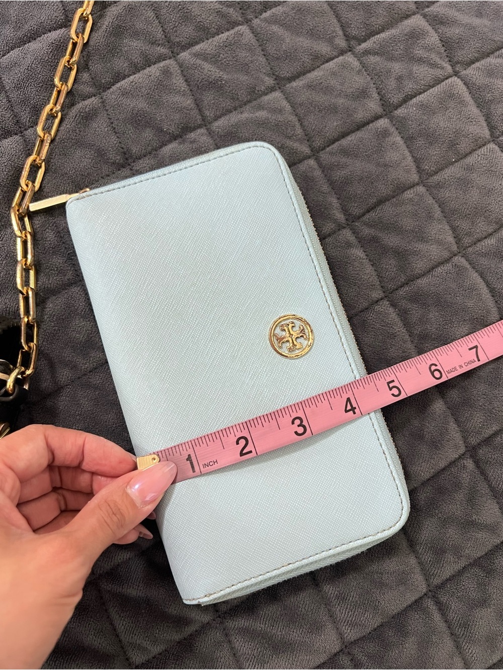 Tory Burch Crossbody Bag Purse Viva Striped & Wallet Black Leather Chain Strap - Picture 5 of 16